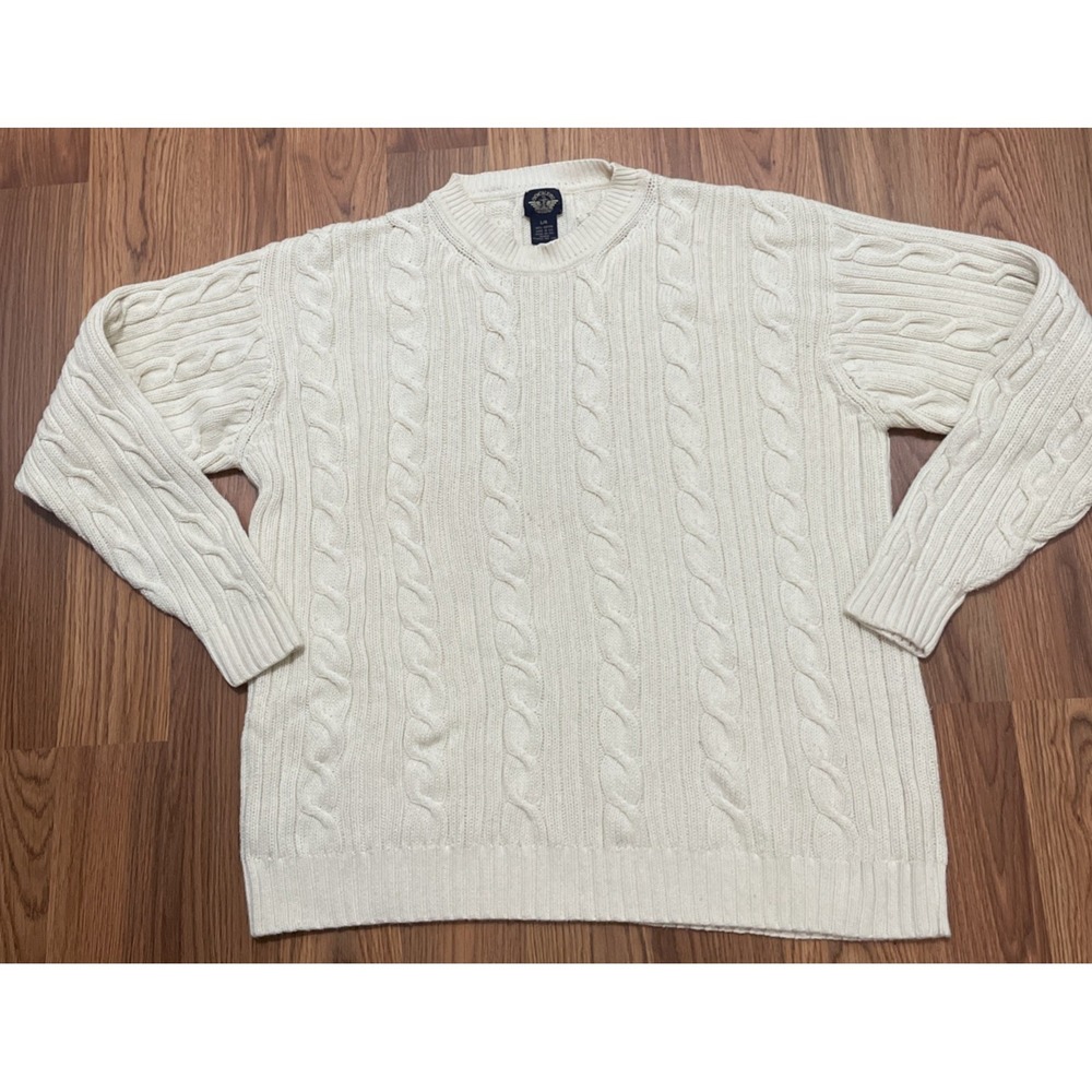 Dockers Sweater Mens Large Cable Knit Fisherman Crew Neck Ivory Vintage 90s